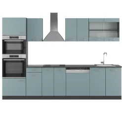Vicco Küchenzeile "R-Line", Blau-Grau/Anthrazit, 300 cm mit Hochschrank, ohne Arbeitsplatte