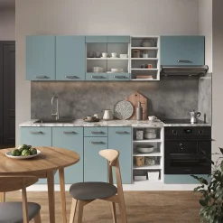 Vicco Küchenzeile R-Line, Küchenblock, Blau-Grau/Weiß, 240 cm ohne Arbeitsplatte