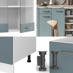 Vicco Küchenzeile R-Line, Küchenblock, Blau-Grau/Weiß, 240 cm ohne Arbeitsplatte