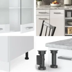 Vicco Küchenzeile R-Line, Küchenblock, Weiß Hochglanz/Weiß, 240 cm, AP Marmor