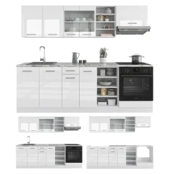 Vicco Küchenzeile R-Line, Küchenblock, Weiß Hochglanz/Weiß, 240 cm, AP Marmor