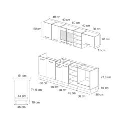 Vicco Küchenzeile R-Line, Küchenblock, Schwarz Hochglanz/Weiß, 240 cm, AP Marmor