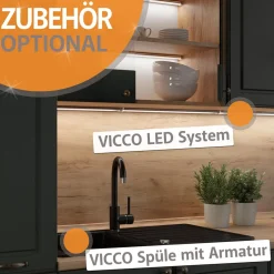 Vicco Küchenzeile R-Line, Küchenblock, Beton/Weiß, 240 cm ohne Arbeitsplatte