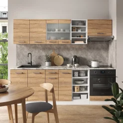 Vicco Küchenzeile R-Line, Küchenblock, Sonoma/Weiß, 240 cm ohne Arbeitsplatte