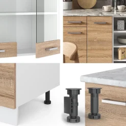 Vicco Küchenzeile R-Line, Küchenblock, Sonoma/Weiß, 240 cm ohne Arbeitsplatte