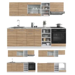 Vicco Küchenzeile R-Line, Küchenblock, Sonoma/Weiß, 240 cm ohne Arbeitsplatte