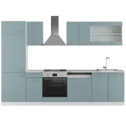 Vicco Küchenzeile R-Line, Küchenblock, Blau-Grau/Weiß, 300 cm ohne Arbeitsplatte