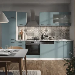 Vicco Küchenzeile R-Line, Küchenblock, Blau-Grau/Weiß, 300 cm ohne Arbeitsplatte