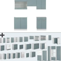 Vicco Küchenzeile R-Line, Küchenblock, Blau-Grau/Weiß, 200 cm ohne Arbeitsplatte