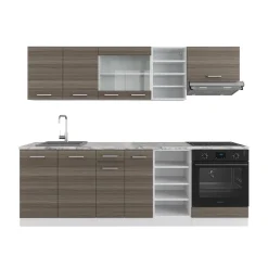 Vicco Küchenzeile R-Line, Küchenblock, Edelgrau/Weiß, 240 cm, AP Marmor