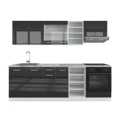 Vicco Küchenzeile R-Line, Küchenblock, Anthrazit Hochglanz/Weiß, 240 cm, AP Marmor