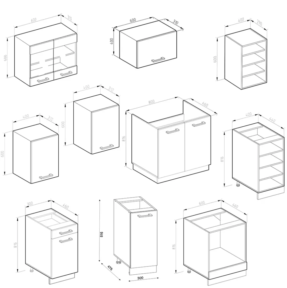 Vicco Küchenzeile R-Line, Küchenblock, Anthrazit Hochglanz/Weiß, 240 cm, AP Marmor