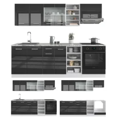 Vicco Küchenzeile R-Line, Küchenblock, Anthrazit Hochglanz/Weiß, 240 cm, AP Marmor