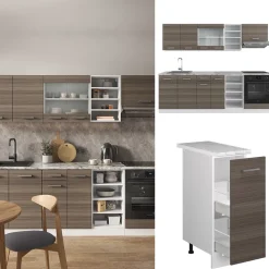 Vicco Küchenzeile R-Line, Küchenblock, Edelgrau/Weiß, 240 cm ohne Arbeitsplatte