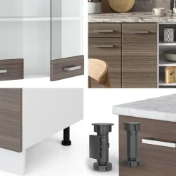 Vicco Küchenzeile R-Line, Küchenblock, Edelgrau/Weiß, 240 cm ohne Arbeitsplatte