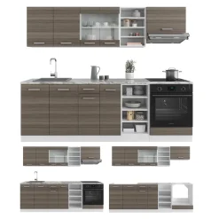 Vicco Küchenzeile R-Line, Küchenblock, Edelgrau/Weiß, 240 cm ohne Arbeitsplatte