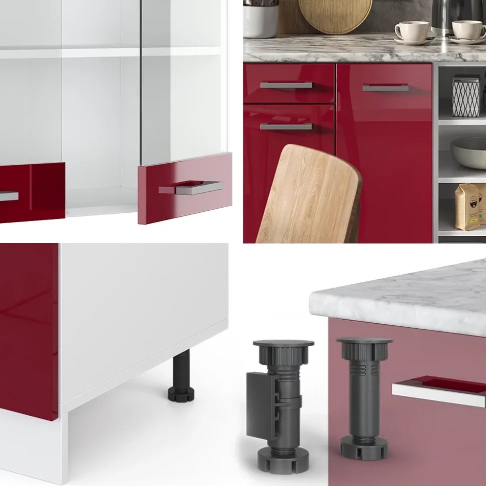 Vicco Küchenzeile "R-Line", Rot Hochglanz/Weiß, 240 cm , AP Marmor