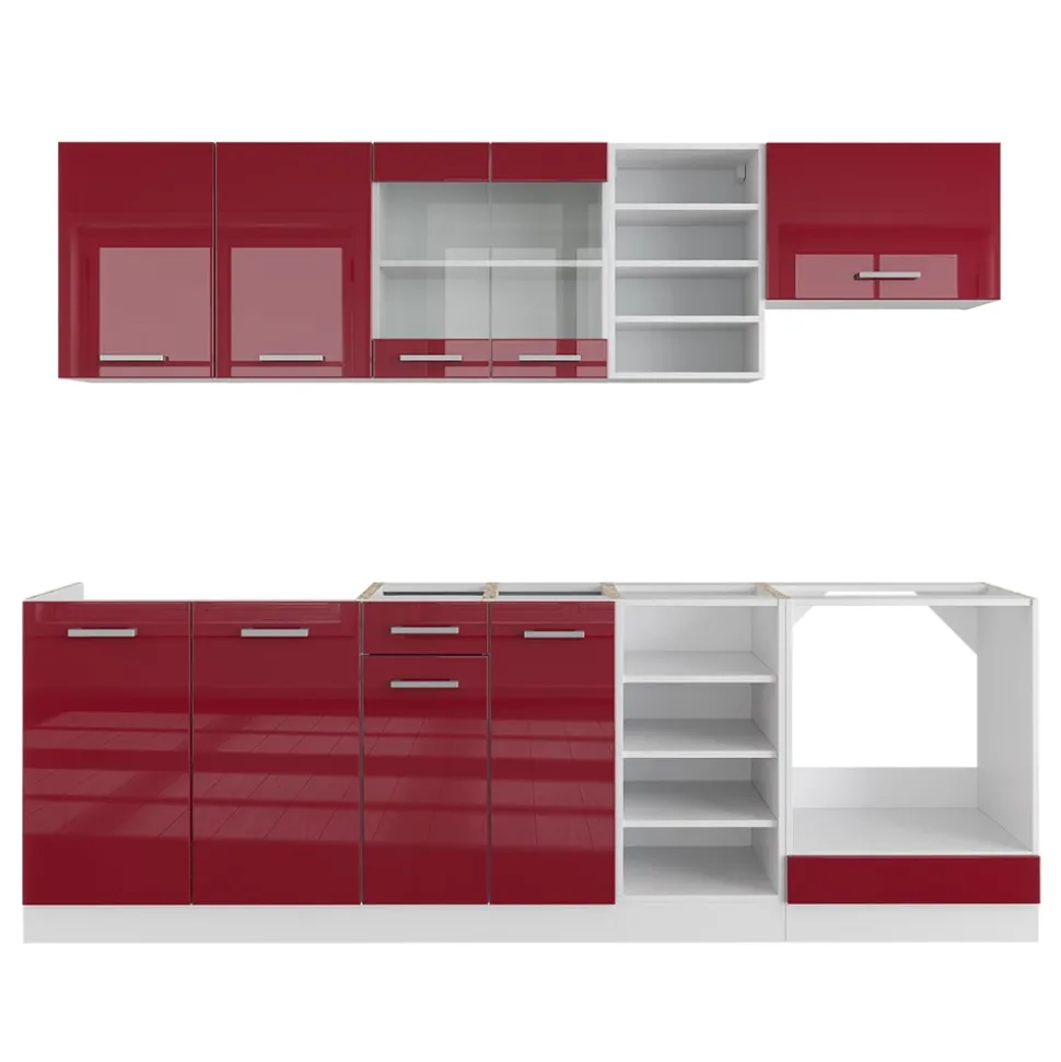 Vicco Küchenzeile "R-Line", Rot Hochglanz/Weiß, 240 cm , AP Marmor