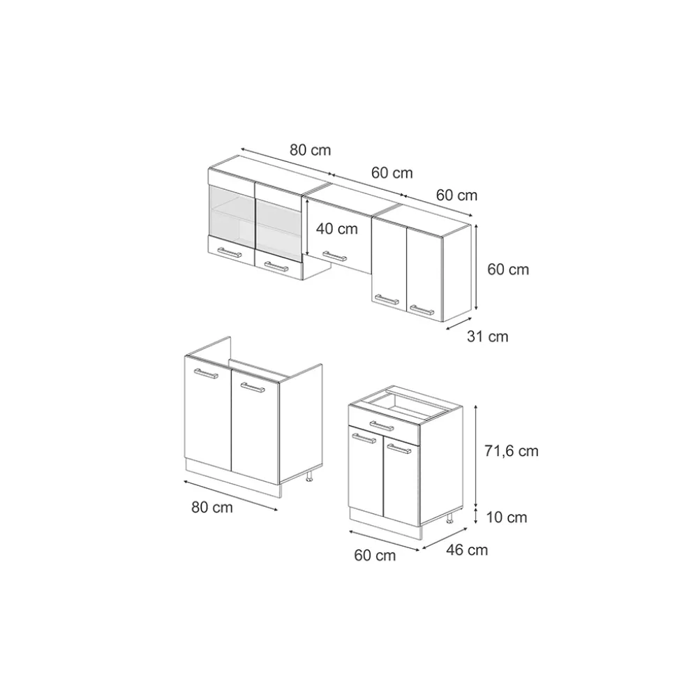 Vicco Küchenzeile "R-Line", Schwarz Hochglanz/Anthrazit, 200 cm ohne Arbeitsplatte
