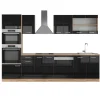Vicco Küchenzeile "R-Line", Schwarz Hochglanz/Goldkraft Eiche, 300 cm mit Hochschrank, ohne Arbeitsplatte