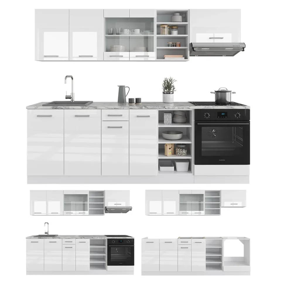 Vicco Küchenzeile "R-Line", Weiß Hochglanz/Weiß, 240 cm ohne Arbeitsplatte