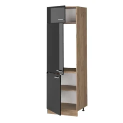 Vicco Kühlumbauschrank "R-Line", Schwarz Hochglanz/Goldkraft Eiche, 60 cm