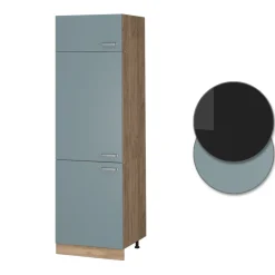 Vicco Kühlumbauschrank R-Line, Hochschrank für die Küche, Blau-Grau/Goldkraft Eiche, 60 cm