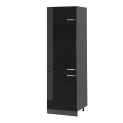 Vicco Kühlumbauschrank R-Line, Hochschrank für die Küche, Schwarz Hochglanz/Anthrazit, 60 cm