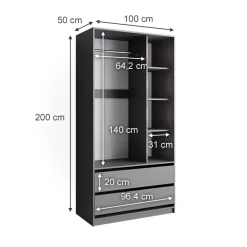Vicco Kinderkleiderschrank Anthrazit Elmo mit 2 Schubladen - 100x200x50 cm aus Spanplatte - Regal für Kinder und Teenager, für platzsparende Organisation im Alltag
