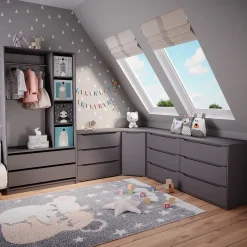 Vicco Kinderkleiderschrank Anthrazit Elmo mit 2 Schubladen - 100x200x50 cm aus Spanplatte - Regal für Kinder und Teenager, für platzsparende Organisation im Alltag