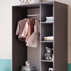 Vicco Kinderkleiderschrank Anthrazit Elmo mit 2 Schubladen - 100x200x50 cm aus Spanplatte - Regal für Kinder und Teenager, für platzsparende Organisation im Alltag