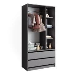 Vicco Kinderkleiderschrank Anthrazit Elmo mit 2 Schubladen - 100x200x50 cm aus Spanplatte - Regal für Kinder und Teenager, für platzsparende Organisation im Alltag