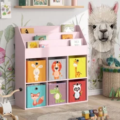 Vicco Kinderregal Rosa Luigi ohne Faltboxen - 107x114x31 cm gefertigt aus Spanplatte - Bücherregal für Kinder, kompakte Organisation für Spielzeug und Bücher