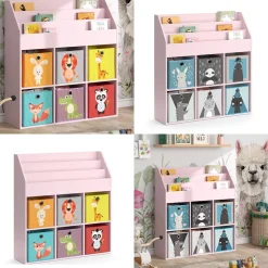 Vicco Kinderregal Rosa Luigi ohne Faltboxen - 107x114x31 cm gefertigt aus Spanplatte - Bücherregal für Kinder, kompakte Organisation für Spielzeug und Bücher