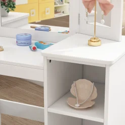 Vicco Kinder-Schminktisch Weiß Estella Mit Spiegel - 105x118x41 cm aus Spanplatte - Der Frisiertisch für Mädchen für Mädchen, Inspirationsecke für Schönheit und Stil