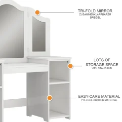 Vicco Kinder-Schminktisch Weiß Estella Mit Spiegel - 105x118x41 cm aus Spanplatte - Der Frisiertisch für Mädchen für Mädchen, Inspirationsecke für Schönheit und Stil