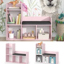 Vicco Kindersitzbank Rosa Luigi ohne Faltboxen - 107x89x31 cm hergestellt aus Spanplatte - Spielzeugschrank ideal für Kinder, mit Sitzfläche für funktionale Raumnutzung
