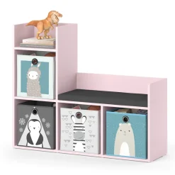 Vicco Kindersitzbank Rosa Luigi ohne Faltboxen - 107x89x31 cm hergestellt aus Spanplatte - Spielzeugschrank ideal für Kinder, mit Sitzfläche für funktionale Raumnutzung