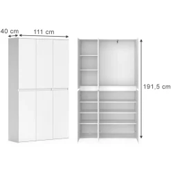 Vicco Kleiderschrank "Claus", Weiß, 111 x 191.5 cm mit 6 Türen