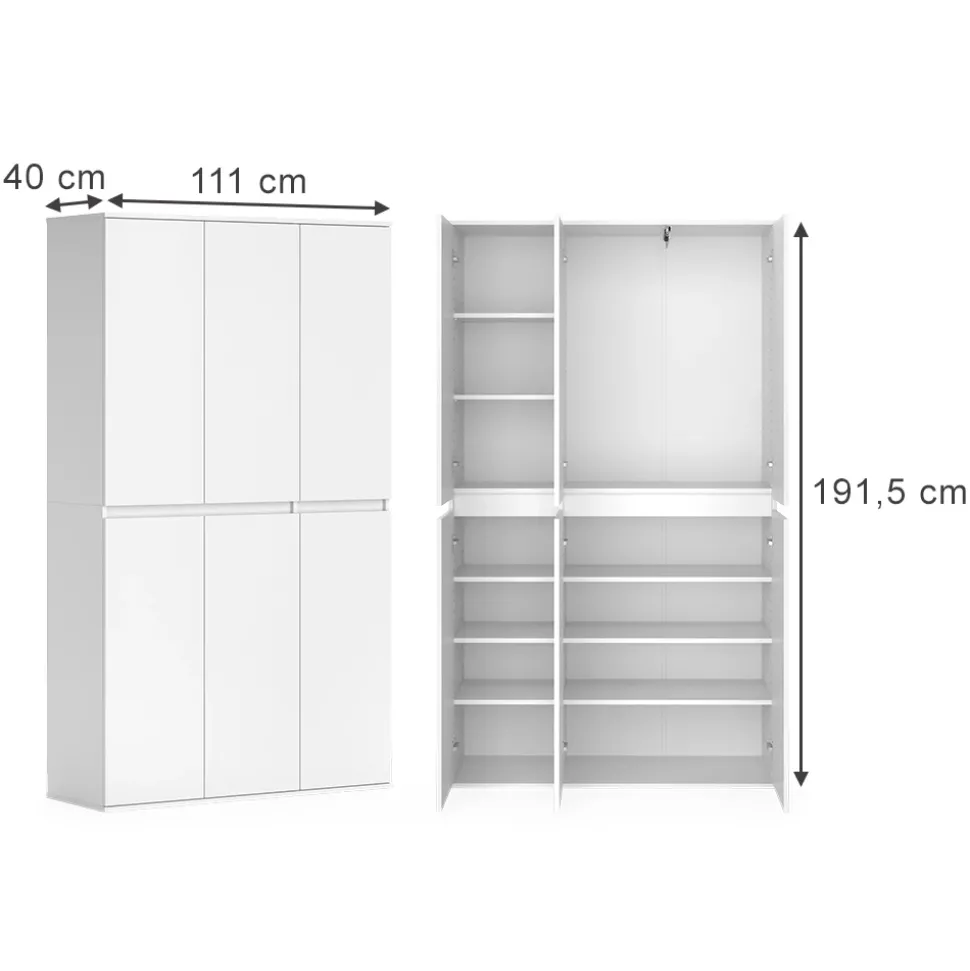 Vicco Kleiderschrank "Claus", Weiß, 111 x 191.5 cm mit 6 Türen