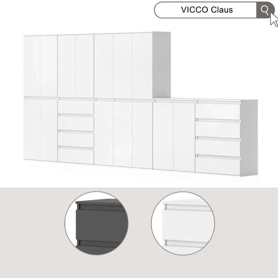 Vicco Kleiderschrank "Claus", Weiß, 111 x 191.5 cm mit 6 Türen