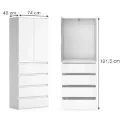 Vicco Kleiderschrank "Claus", Weiß, 74 x 191.5 cm mit 4 Schubladen