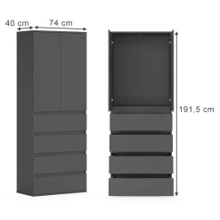 Vicco Kleiderschrank "Claus", Anthrazit, 74 x 191.5 cm mit 4 Schubladen