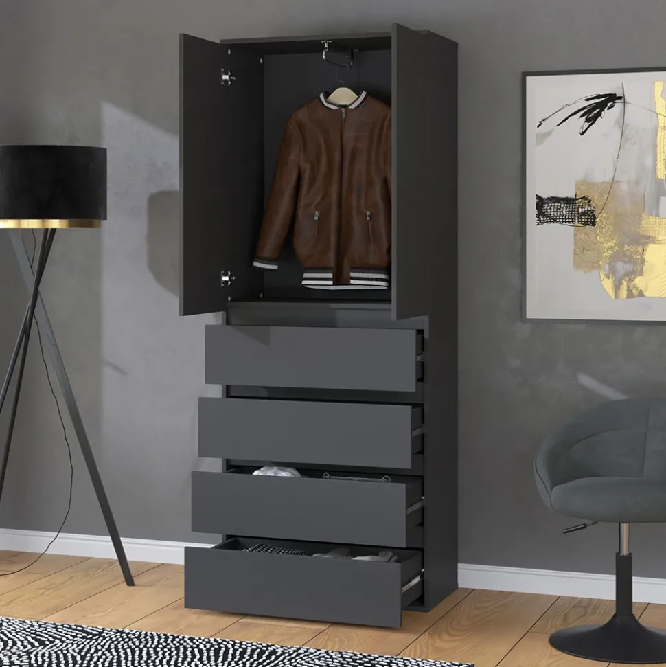 Vicco Kleiderschrank "Claus", Anthrazit, 74 x 191.5 cm mit 4 Schubladen