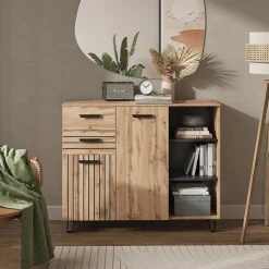 Vicco Kommode "Amber", Braun, 120.1 x 100 cm mit 2 Schubladen und 2 Türen