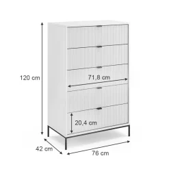 Vicco Kommode Eliza, Kommodenschrank, Weiß, 76 x 120 cm mit 5 Schubladen
