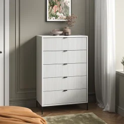 Vicco Kommode Eliza, Kommodenschrank, Weiß, 76 x 120 cm mit 5 Schubladen