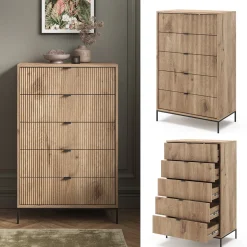 Vicco Kommode Eliza, Kommodenschrank, Viking Oak, 76 x 120 cm mit 5 Schubladen