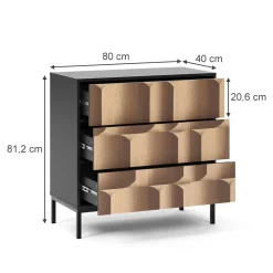 Vicco Kommode "Eliza", Schwarz/Eiche, 80 x 81.2 cm mit 3 Schubladen