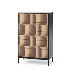 Vicco Kommode "Eliza", Schwarz/Eiche, 76 x 120 cm mit 5 Schubladen